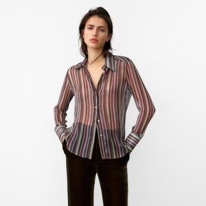 Zara Semi Sheer Multicolored Striped Top Size S